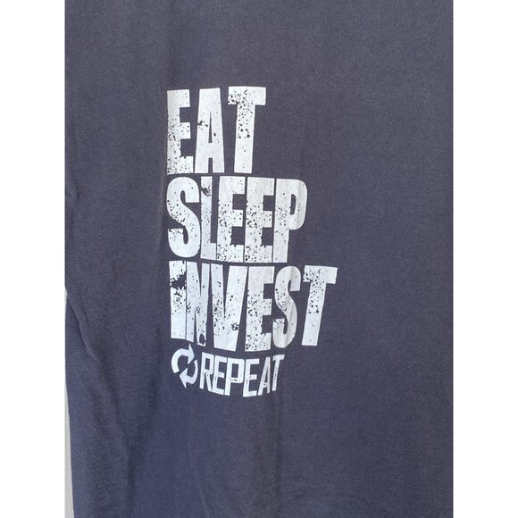 Eat Sleep Invest Repeat Gray S/S T-Shirt Men's Size M Graphic Tee Fruit Of Loom - Picture 9 of 10